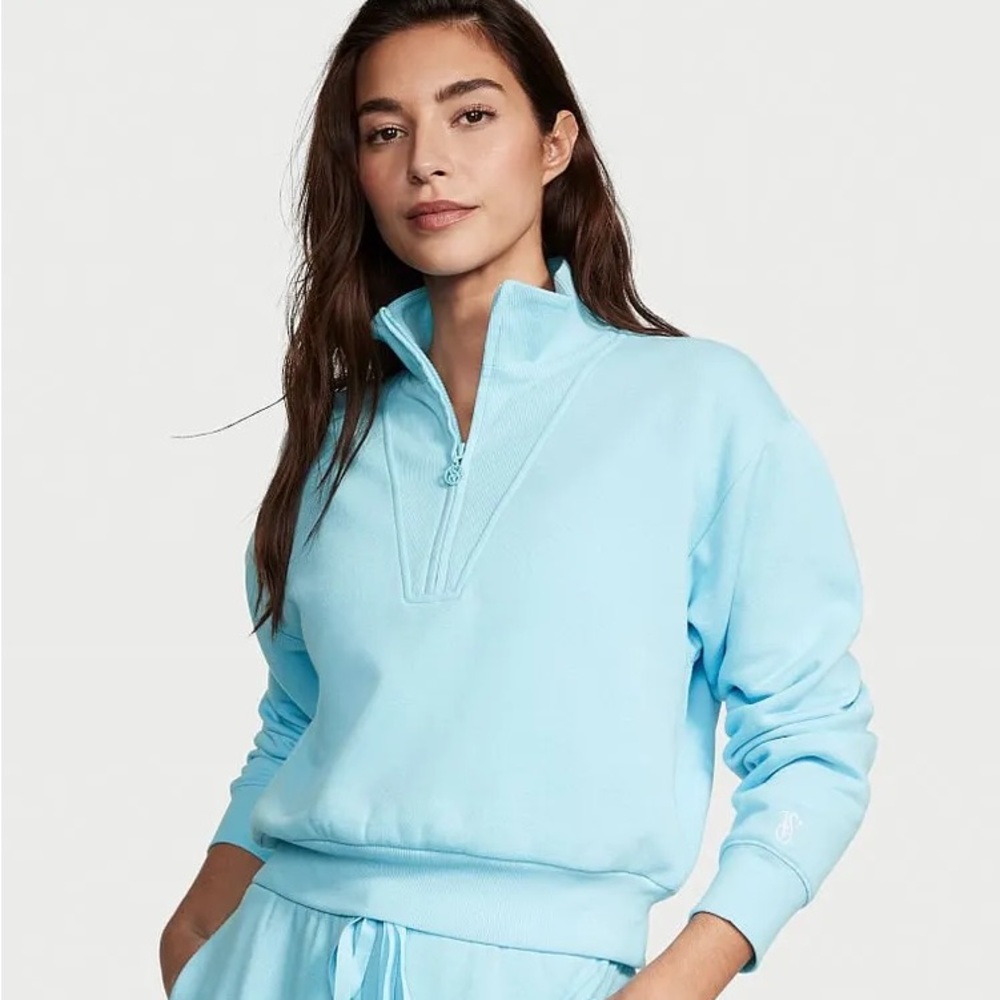 NWT Victoria’s Secret Cotton Fleece Half-Zip Mock Neck in Victoria Blue - Large